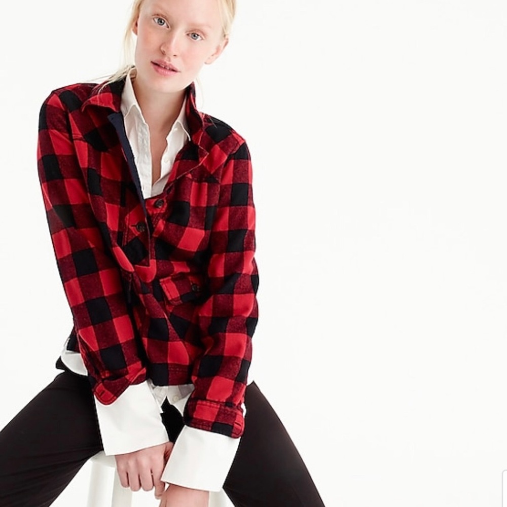 Petite Black & White shirt-jacket in buffalo check